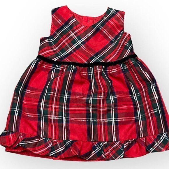 Wonder Nation Baby Girls Red A-Line Dress 12 Months Plaid Tulle Holiday Ruffle - Picture 1 of 6